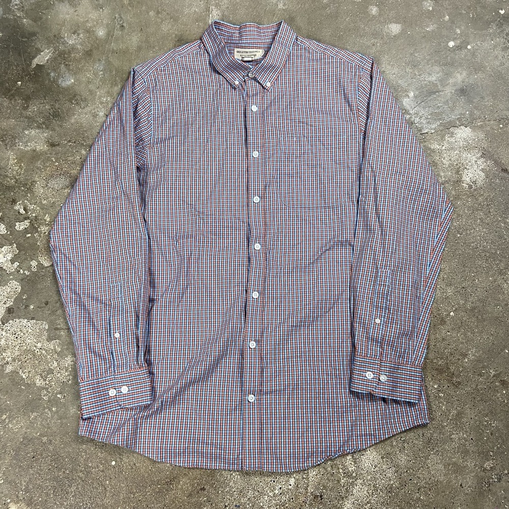 Duluth Trading Button Down Shirt Size XL Tall Blue Orange Check Wrinkle Fighter
